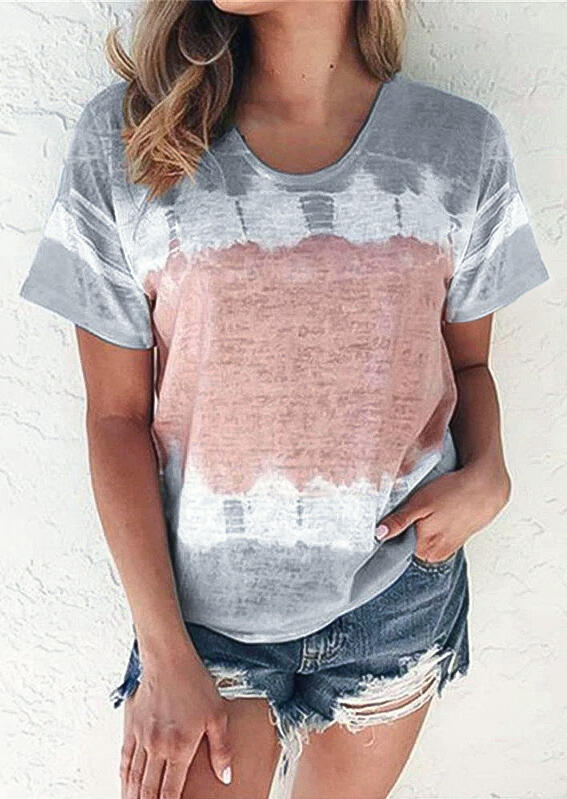 

Tie Dye O-Neck T-Shirt Tee - Gray, 474908