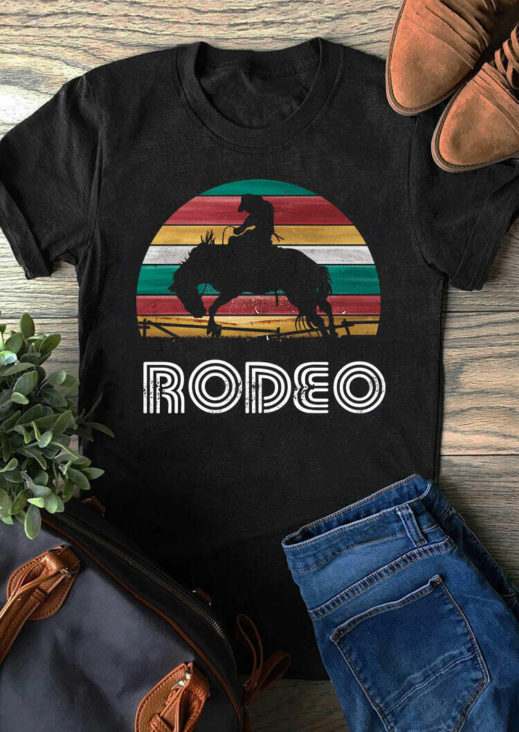 

Rainbow Cowboy Rodeo T-Shirt Tee - Black, 474913