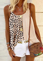 Leopard Polka Dot Splicing Ruffled Camisole without Necklace - Apricot
