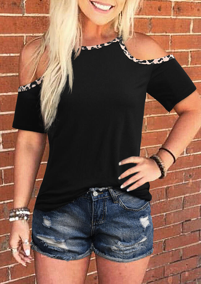 

Leopard Cold Shoulder Blouse - Black, 474895