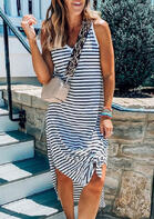 Presale - Striped Slit V-Neck Casual Dress