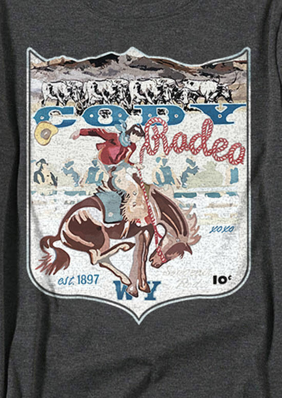 Western Cowboy Cody Rodeo T-Shirt Tee - Gray