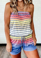Colorful Striped Splicing Gradient Color Drawstring Romper without Necklace