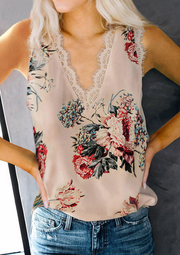 

Floral Lace Splicing Tank - Apricot, 475124