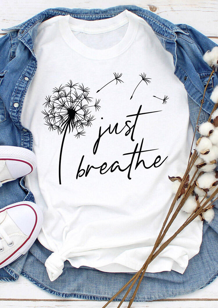 Just Breathe Dandelion T-Shirt Tee - White - Bellelily