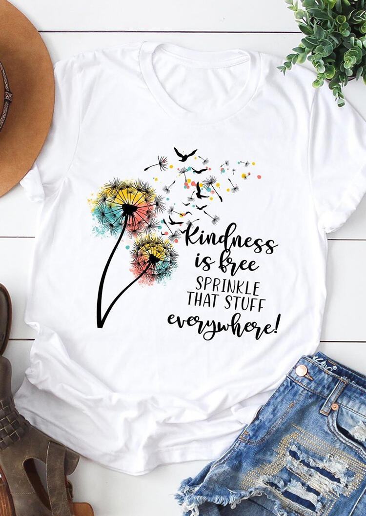 

Kindness Is Free Dandelion T-Shirt Tee - White, 475831