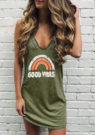 Presale - Good Vibes Rainbow Mini Dress without Necklace - Army Green