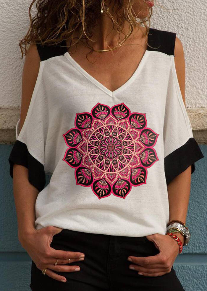 

Mandala Cold Shoulder Blouse without Necklace - White, 475959