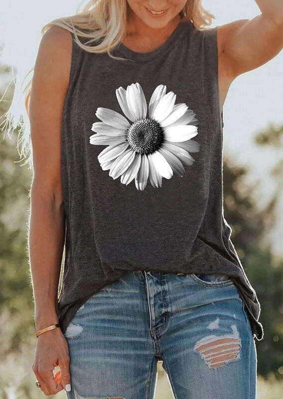 

Daisy O-Neck Tank - Dark Grey, Gray, 476233