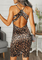 Leopard Open Back Spaghetti Strap Bodycon Dress