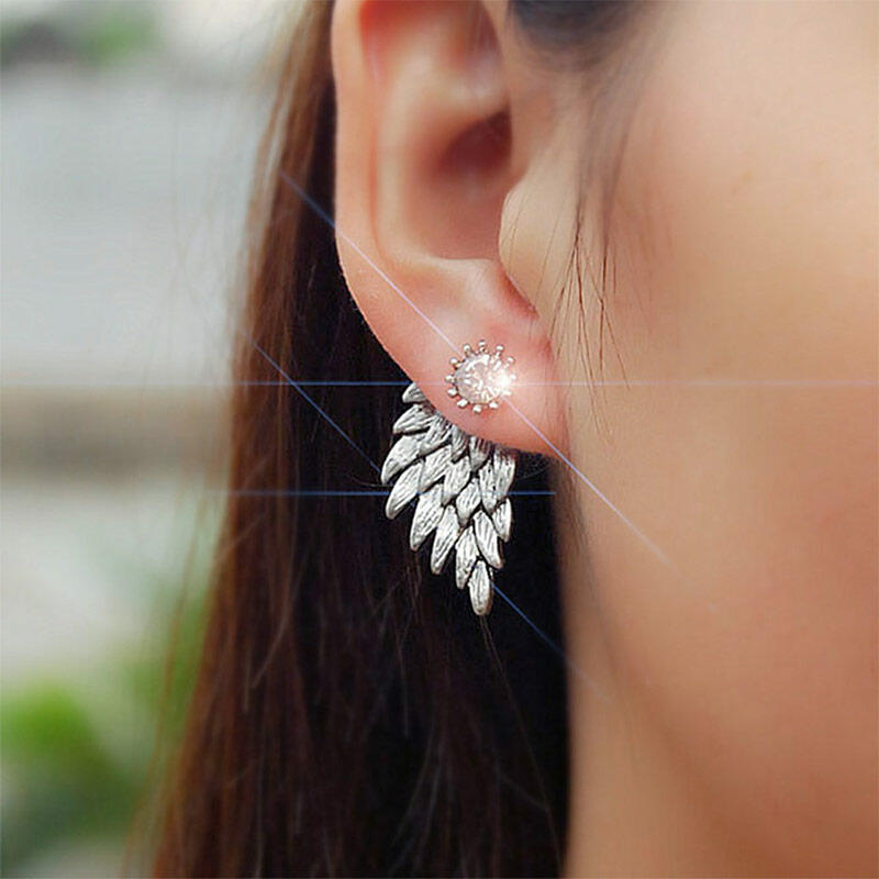 

Shiny Rhinestone Angel Wing Stud Earrings, Black, 476417
