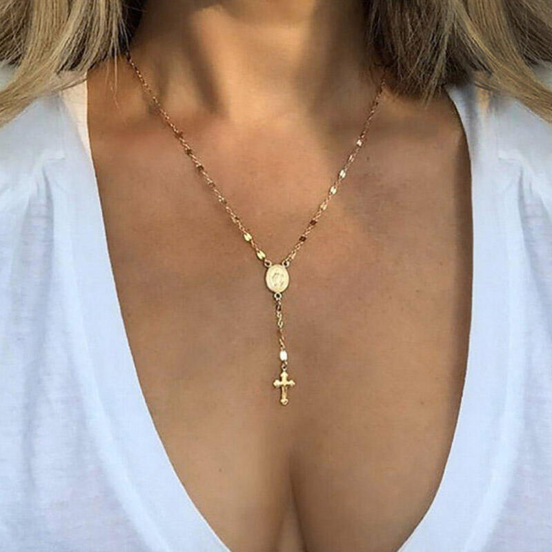 

Fashion Cross Pendant Alloy Necklace, Gold, 475833