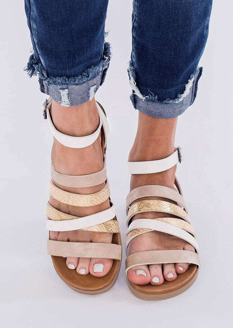 

Criss-Cross Buckle Strap Flat Sandals - Light Khaki, 476565