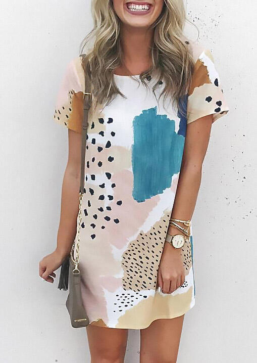 

Leopard Splicing Color Block Mini Dress, Multicolor, 475823