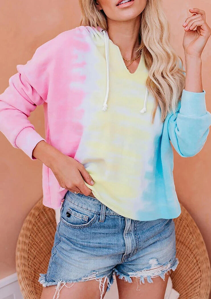 

Tie Dye Gradient Drawstring Hoodie without Necklace, Multicolor, 476966