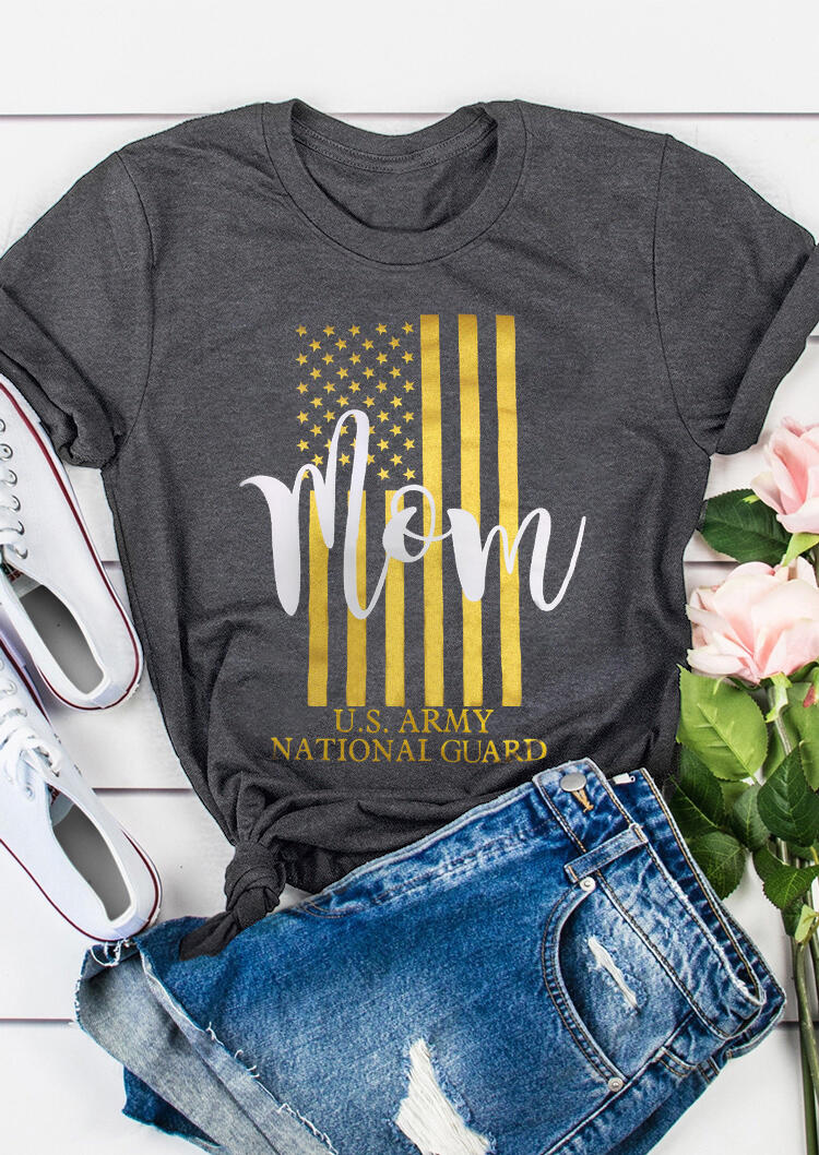 Military Mom American Flag T-Shirt Tee - Gray