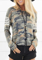 Camouflage Striped Splicing Blouse
