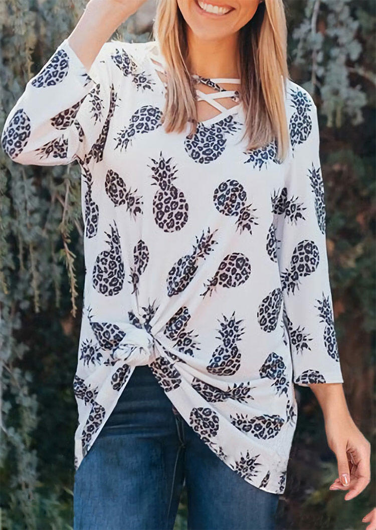 

Leopard Pineapple Criss-Cross Blouse - White, 477144