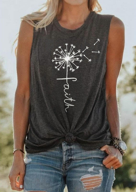 

Faith Dandelion Floral Casual Tank - Dark Grey, 477313