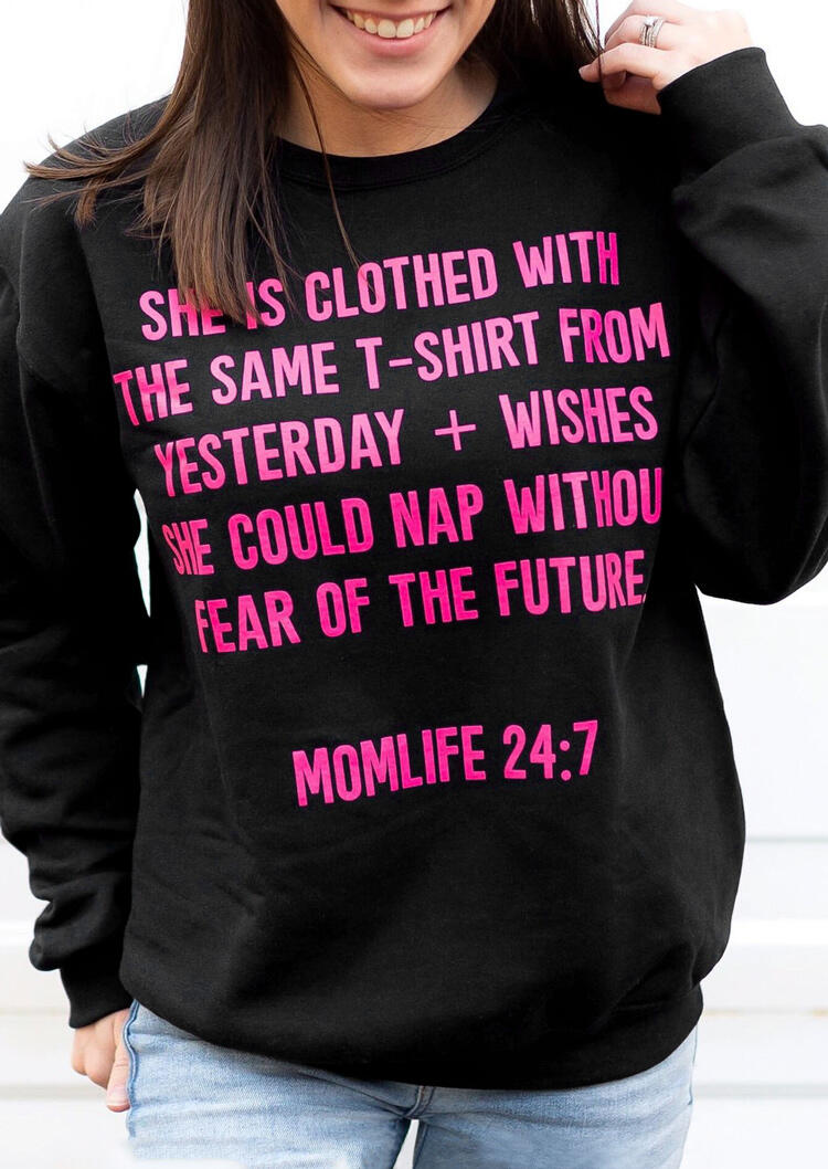 

Mom Life Letter O-Neck Sweatshirt - Black, 477399