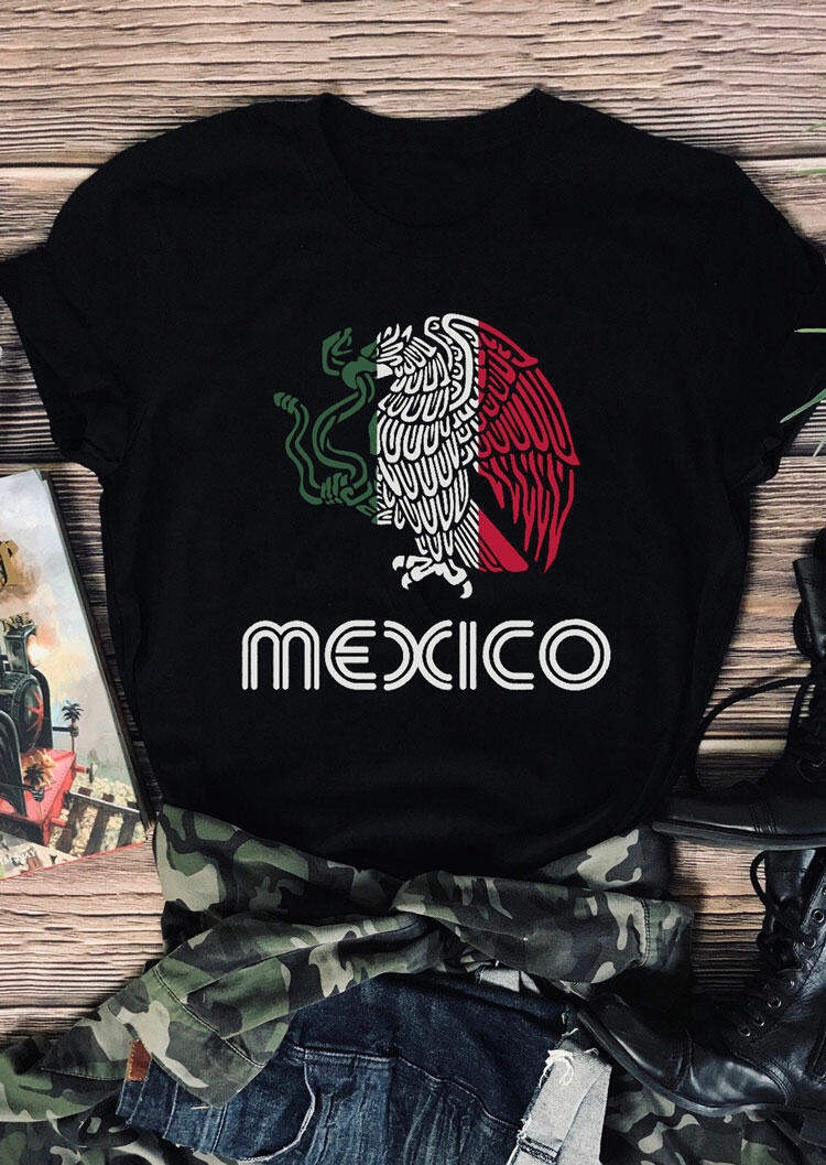 

Mexico Mexican Flag T-Shirt Tee - Black, 477403