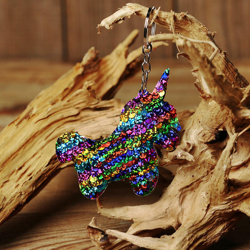 

Reflective Double-Sided Sequined Unicorn Keychain, Purple, 477249