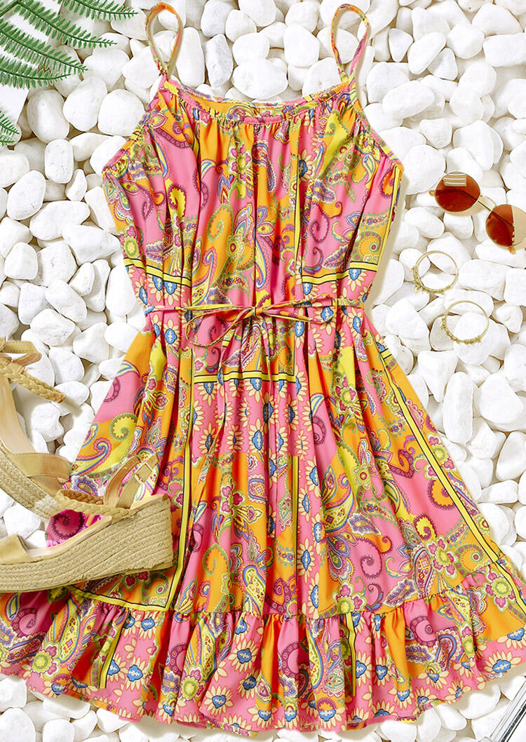 

Paisley Floral Ruffled Mini Dress, Multicolor, 476910