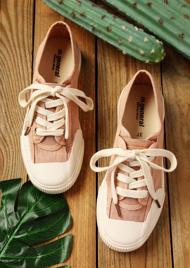 

Lace Up Flat Sneakers - Pink, 477398