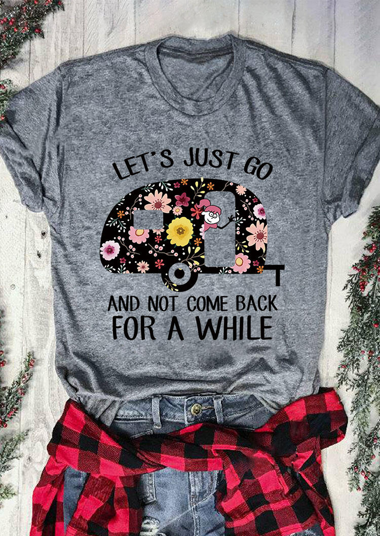 

Let's Just Go Camping Floral T-Shirt Tee - Gray, 477711