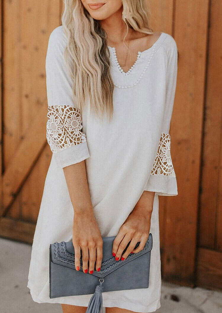

Lace Splicing Floral Mini Dress - White, 477717