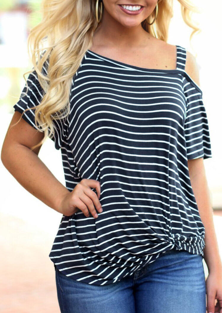

Striped Twist One Shoulder Blouse, Stripe, 477765