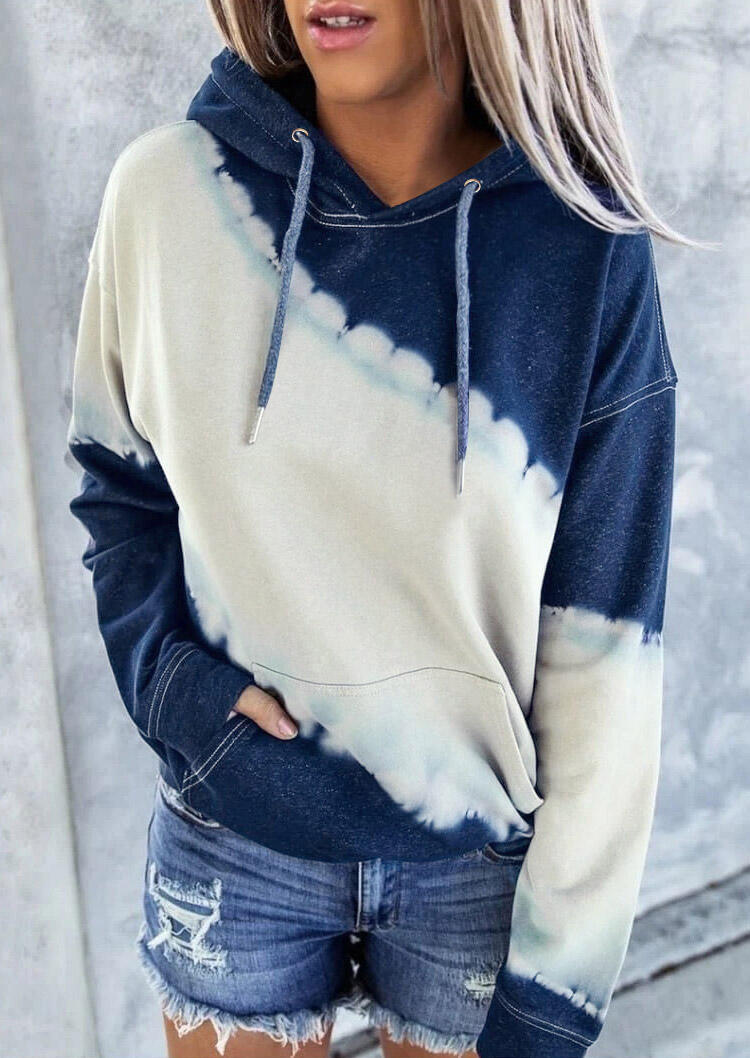 

Color Block Kangaroo Pocket Drawstring Hoodie - Navy Blue, 477072