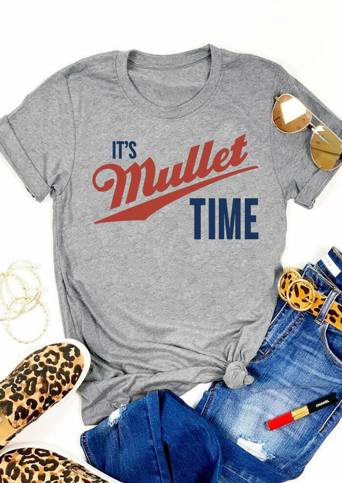 

It's Mullet Time T-Shirt Tee - Gray, 477857
