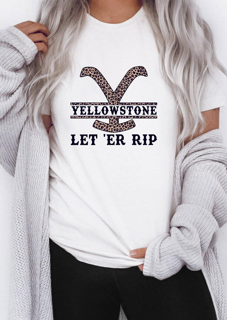 

LET 'ER RIP Leopard O-Neck T-Shirt Tee - White, 477876