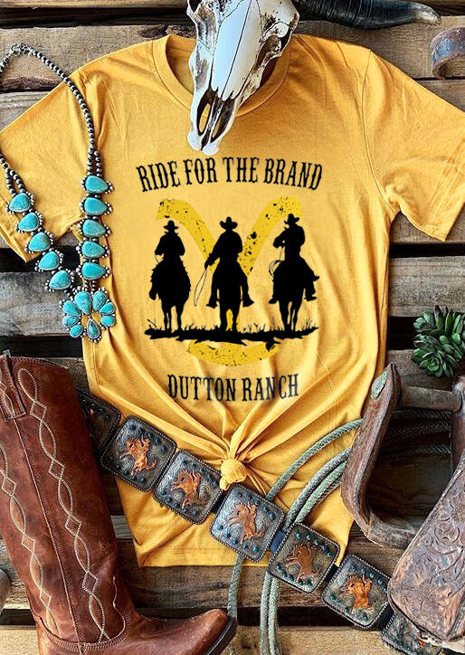 

Ride For The Brand Cowboy T-Shirt Tee - Yellow, 477987