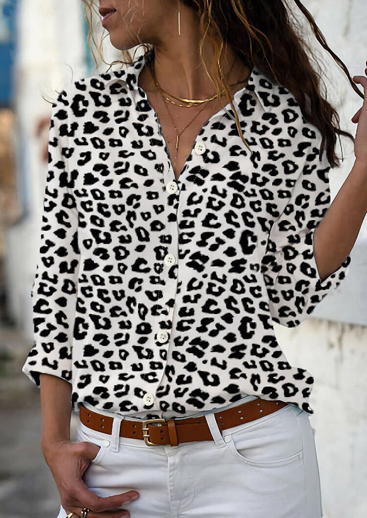 

Leopard Button Long Sleeve Shirt without Necklace, 476971
