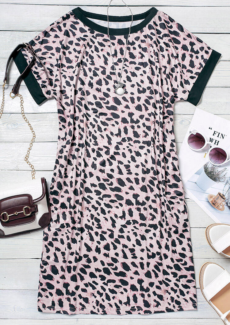 Leopard Splicing Pocket Mini Dress