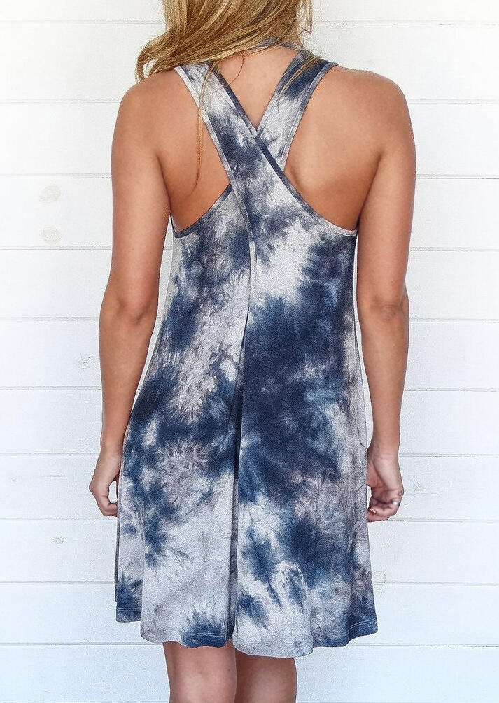 

Tie Dye Sleeveless Mini Dress without Necklace, Multicolor, 477959