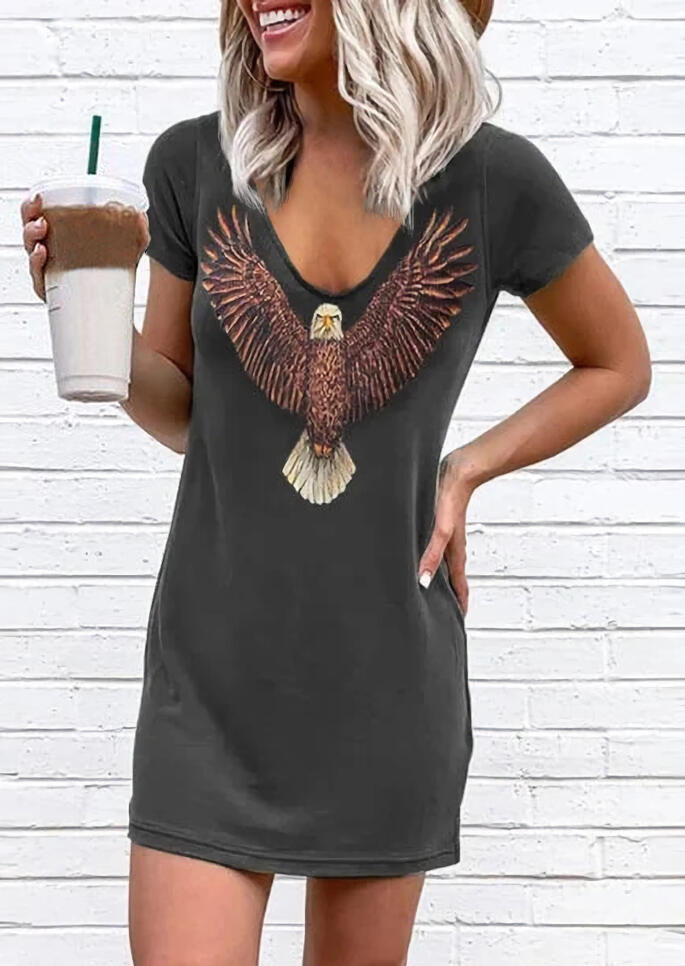 

Vintage Eagle V-Neck Mini Dress - Dark Grey, 478055