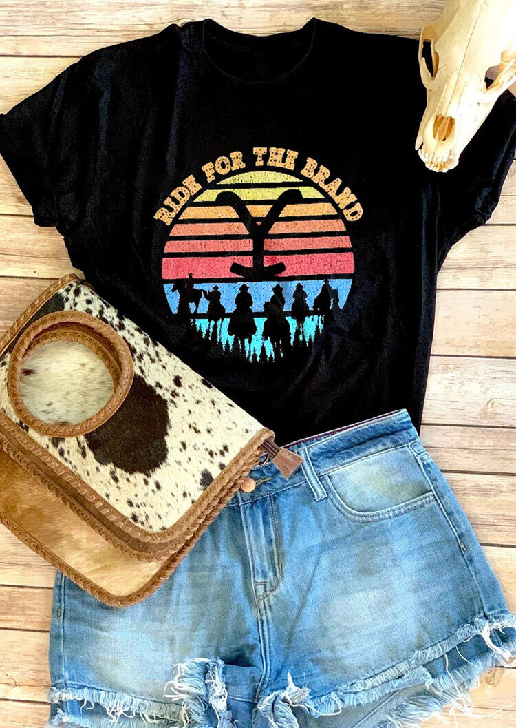

Ride For The Brand Cowboy O-Neck T-Shirt Tee - Black, 478065