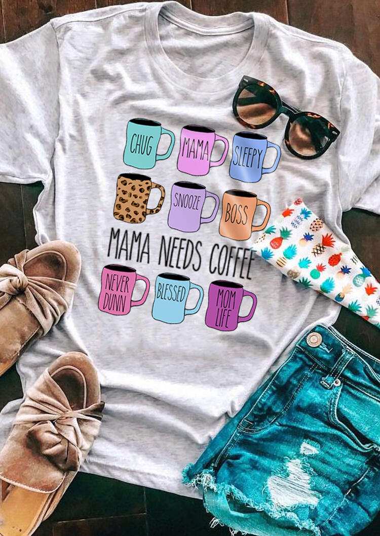 

Mama Needs Coffee Leopard Cup T-Shirt Tee - Light Grey, 478033