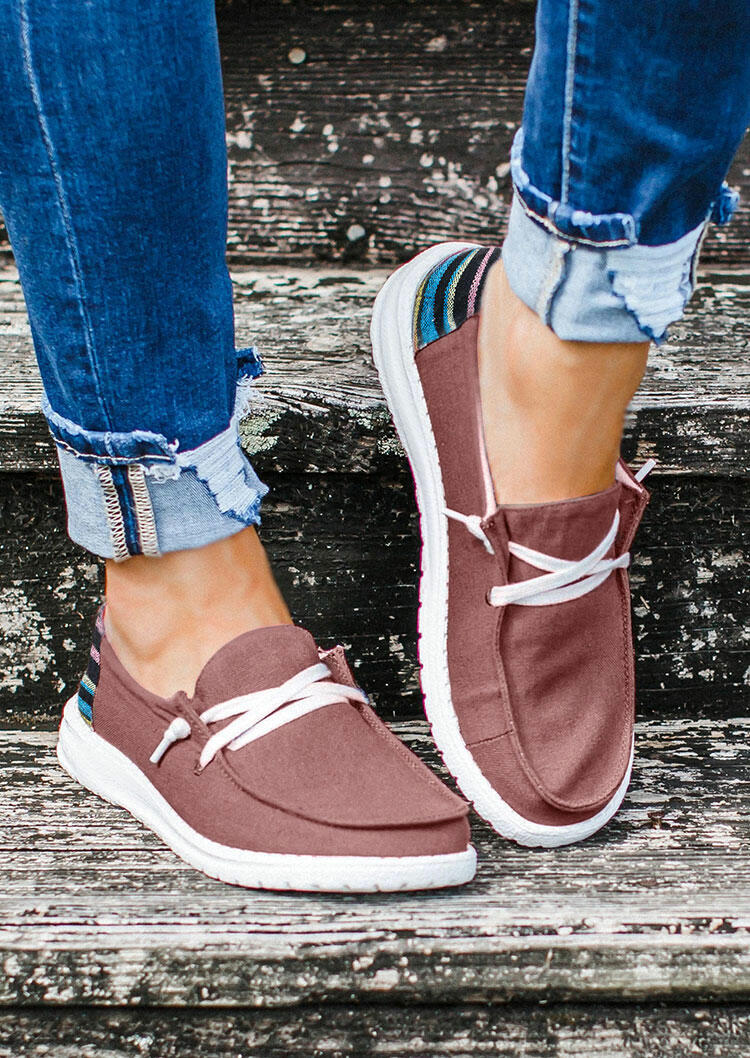 

Colorful Striped Splicing Lace Up Flat Sneakers, Cameo brown, 477160