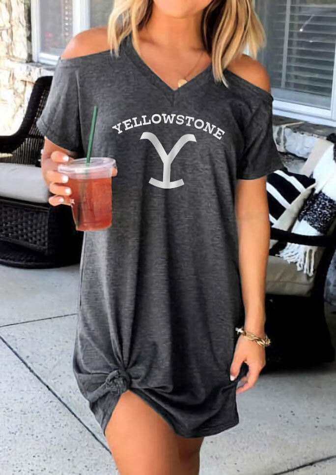 

Cold Shoulder Mini Dress - Dark Grey, 478600