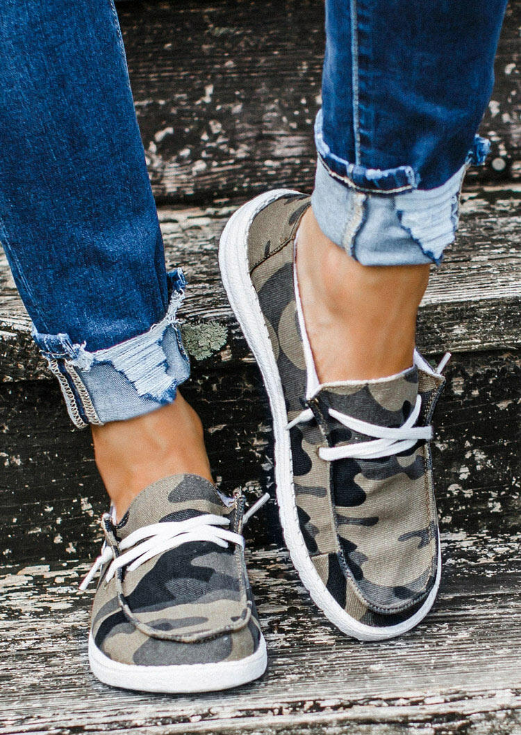 Camouflage Lace Up Flat Sneakers, 478303