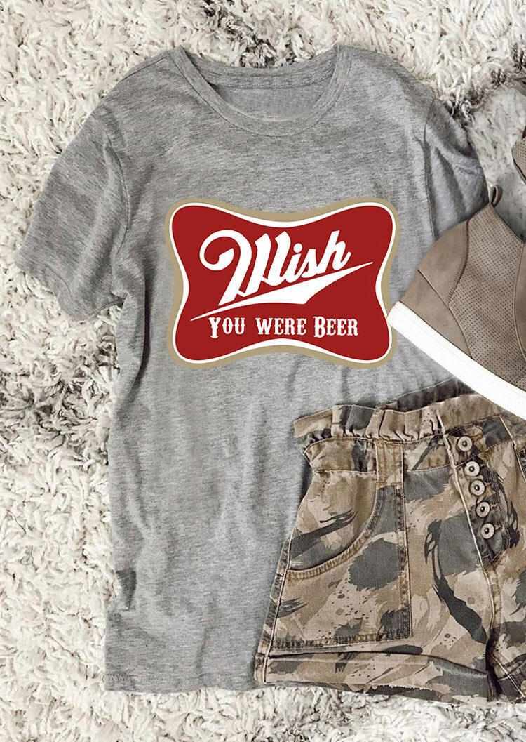 

Wish You Were Beer T-Shirt Tee - Gray, 478490