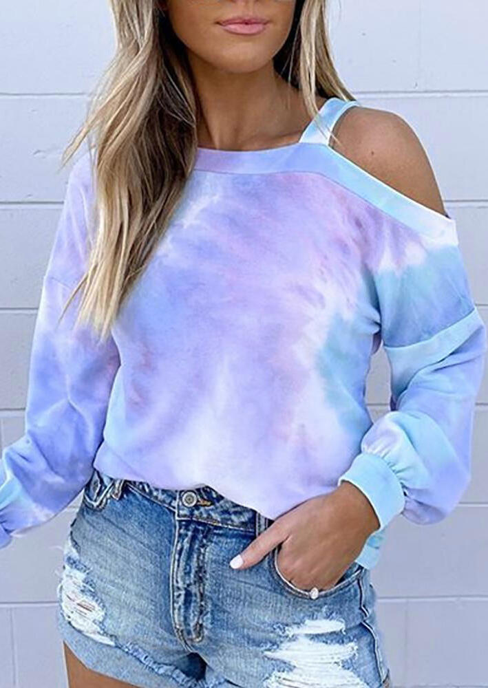 

Tie Dye Cold Shoulder Long Sleeve Blouse, Multicolor, 478538