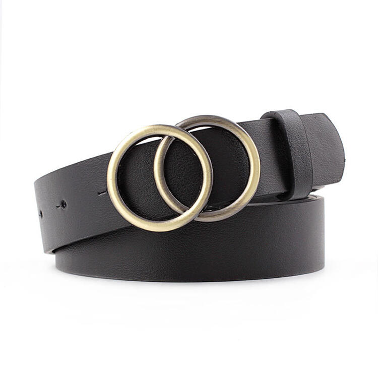 

Double Buckle Casual PU Leather Waist Belt, Black, 478630