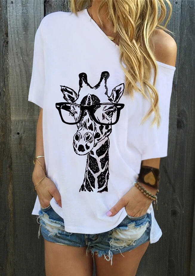 

Giraffe Glasses Blouse without Necklace - White, 477295