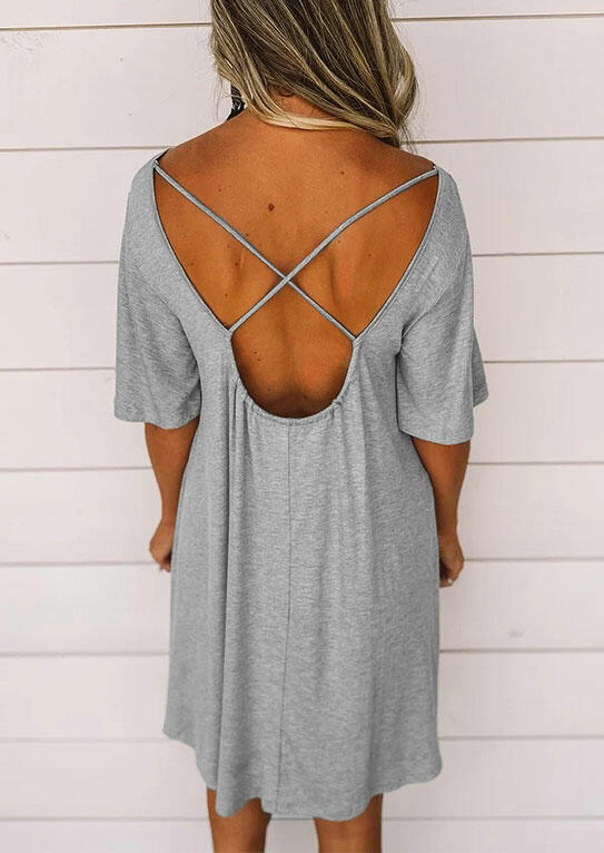

Open Back Criss-Cross Mini Dress - Gray, 478714
