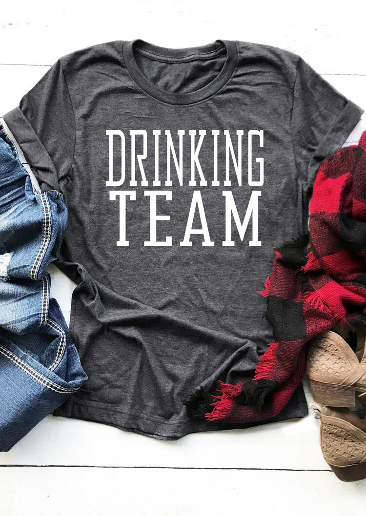

Drinking Team O-Neck T-Shirt Tee - Gray, 478809